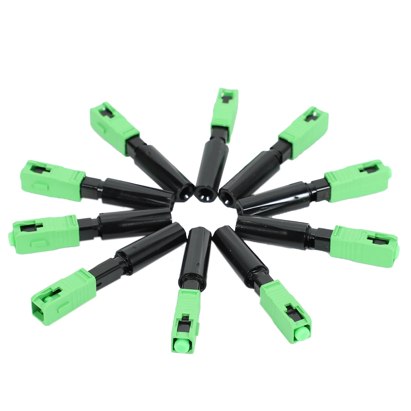 Conector rápido integrado Ftth, Conector de fibra óptica de plástico verde SC/APC, 10 piezas