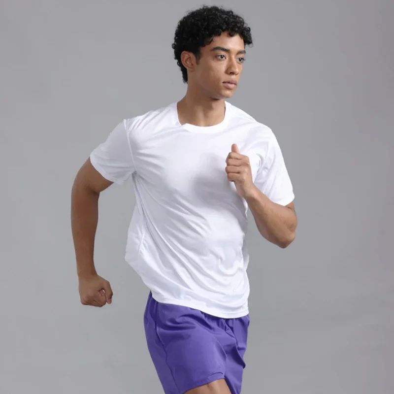 Men's Quick-drying Round Neck Sport T-shirt Solid Color Marathon Running Training Gym Sport Shirt Tops Short Sleeve Fitness Male