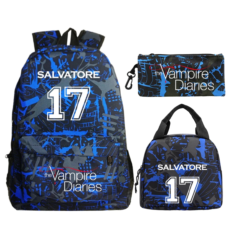 

The Vampire Diaries Print Backpack for Boys Girls School Bags Lunch Bag 3pcs/Set Primary Students Bookbag Nylon Travel Backpack