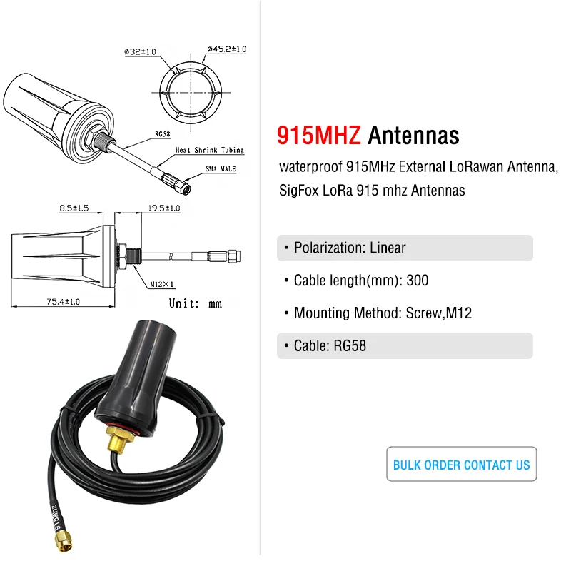 Wodoodporna zewnętrzna antena LoRaWAN 915MHz, anteny SigFox LoRa 915 MHz — zdjęcie produktu 3