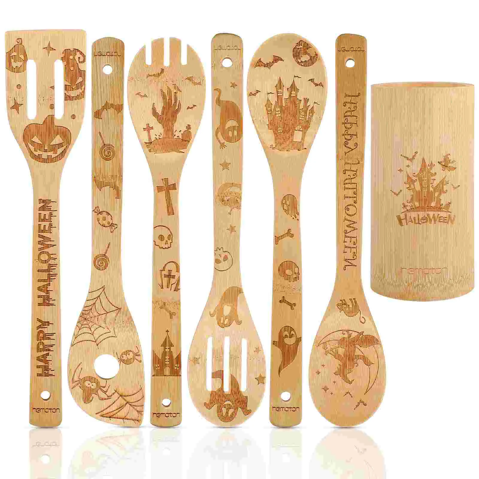 

Hemoton 6pcs Halloween Bamboo Serving Utensil Set Halloween Kitchen Supplies Halloween Decoration Gift