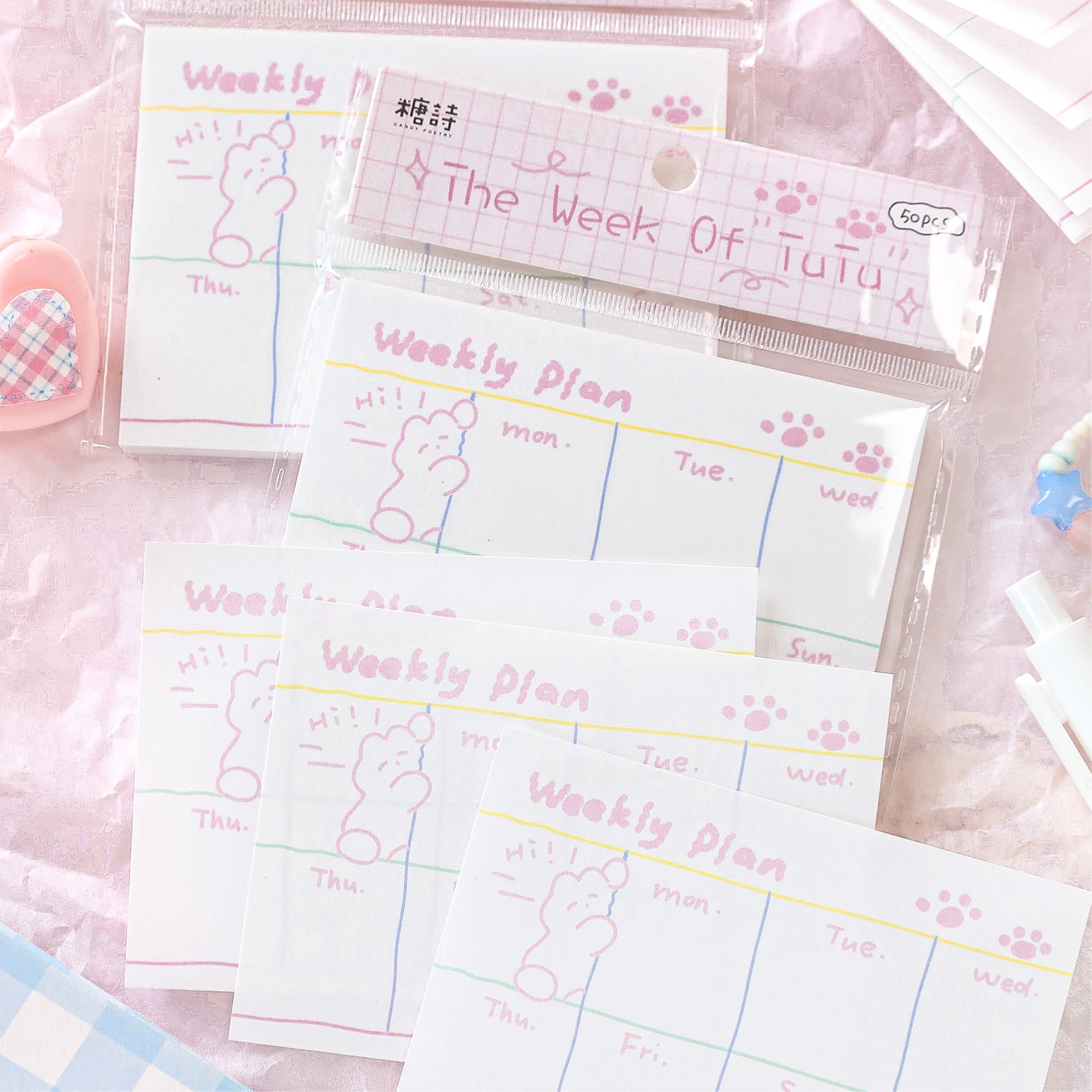 50Pcs Cute Doodle Memo Pad Weekly Plan To Do List Record Decoration Message Notes Paper Diary Notepad Stationery