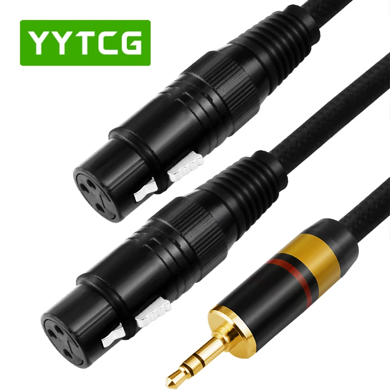 XLR Cable 3.5mm Stereo Jack Male Female to Dual XLR Male OFC Aux Audio Cable Oxygen Free Copper Braided Shielded For Speakers