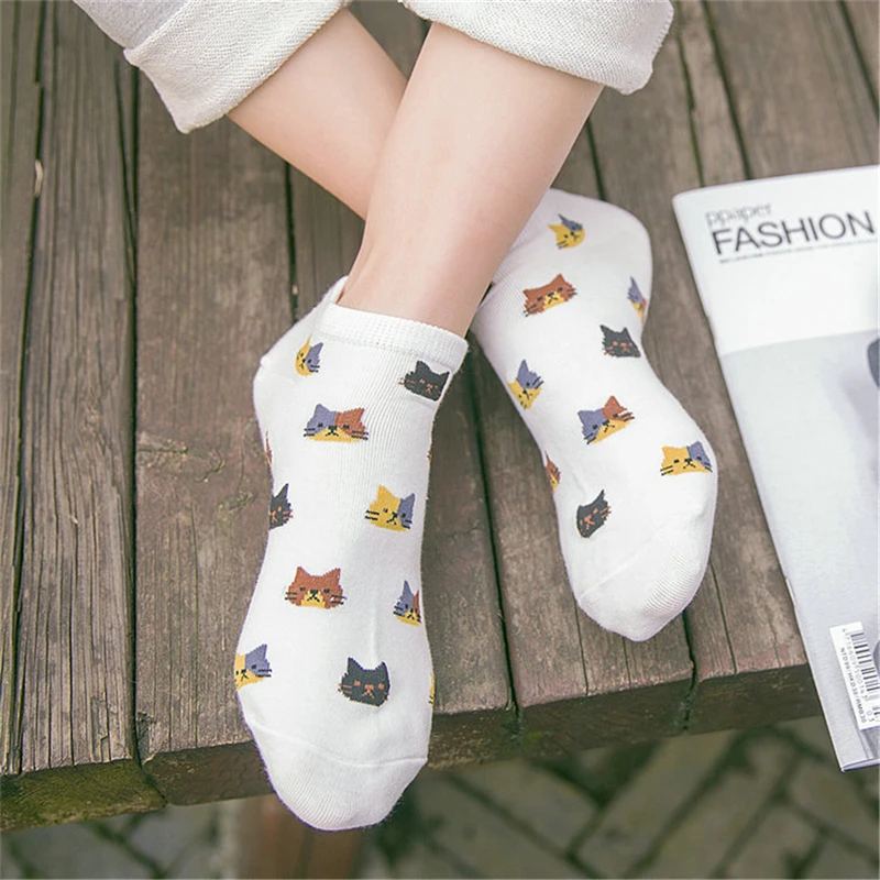 New Mori Girl Style Cat Face Cotton Cute Fresh Japanese Retro Chic Lovely Kitten Short Ankle Socks