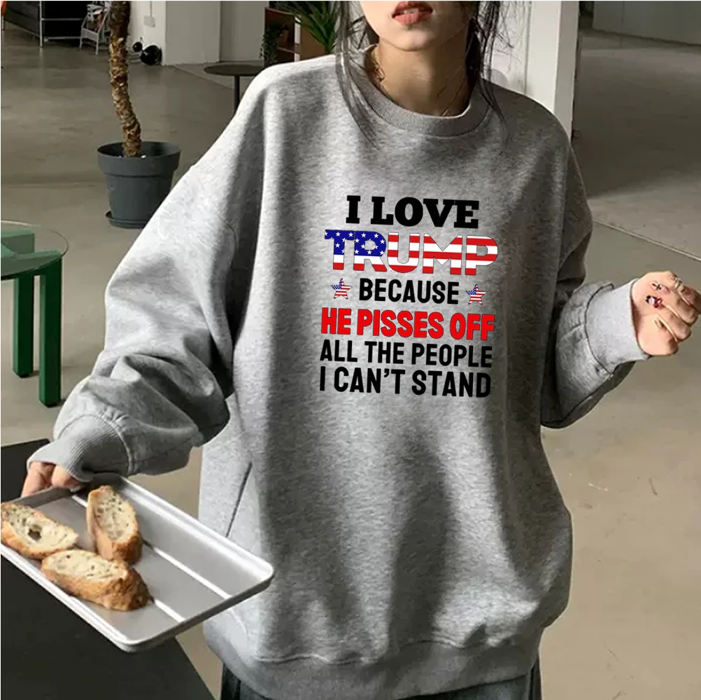 I Love Trump Sweatshirts Text Flag Print Trump Supporters For Men Women Crew Neck Pullover Suitable For Autumn And Winter