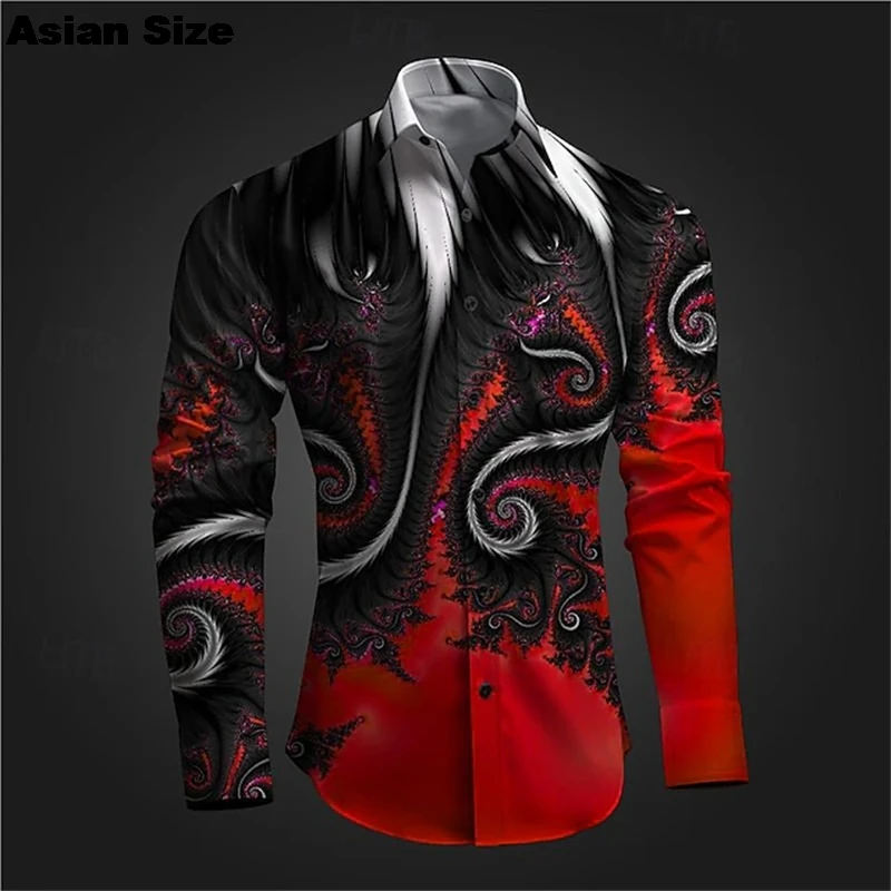 2025 New 3D Print Long Sleeve Shirts For Men Cloths Vintage Lapel Button Tops Casual High Quality Streetwear Shirt Male Clothes