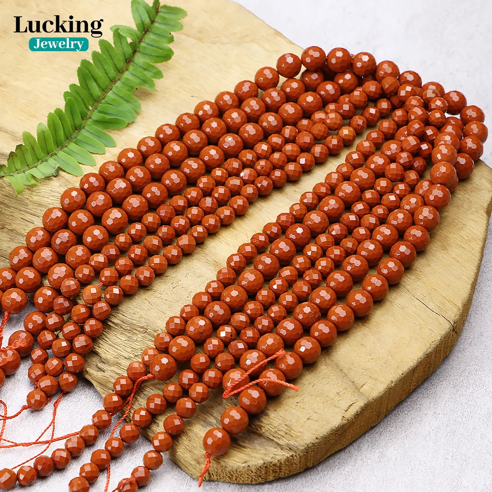 100% Natural Faceted Red Jasper Red Stone Loose Beads For Jewelry Making Bracelet Necklace Accessories 15'' 4 6 8 10mm