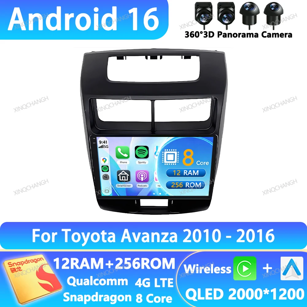 Radio para Auto Android 16 para Toyota Avanza 2010 2011 2012 2013 2014 2015 2016 Reproductor Multimedia Qualcomm con Video 2DIN BT 4G WIFI QLED