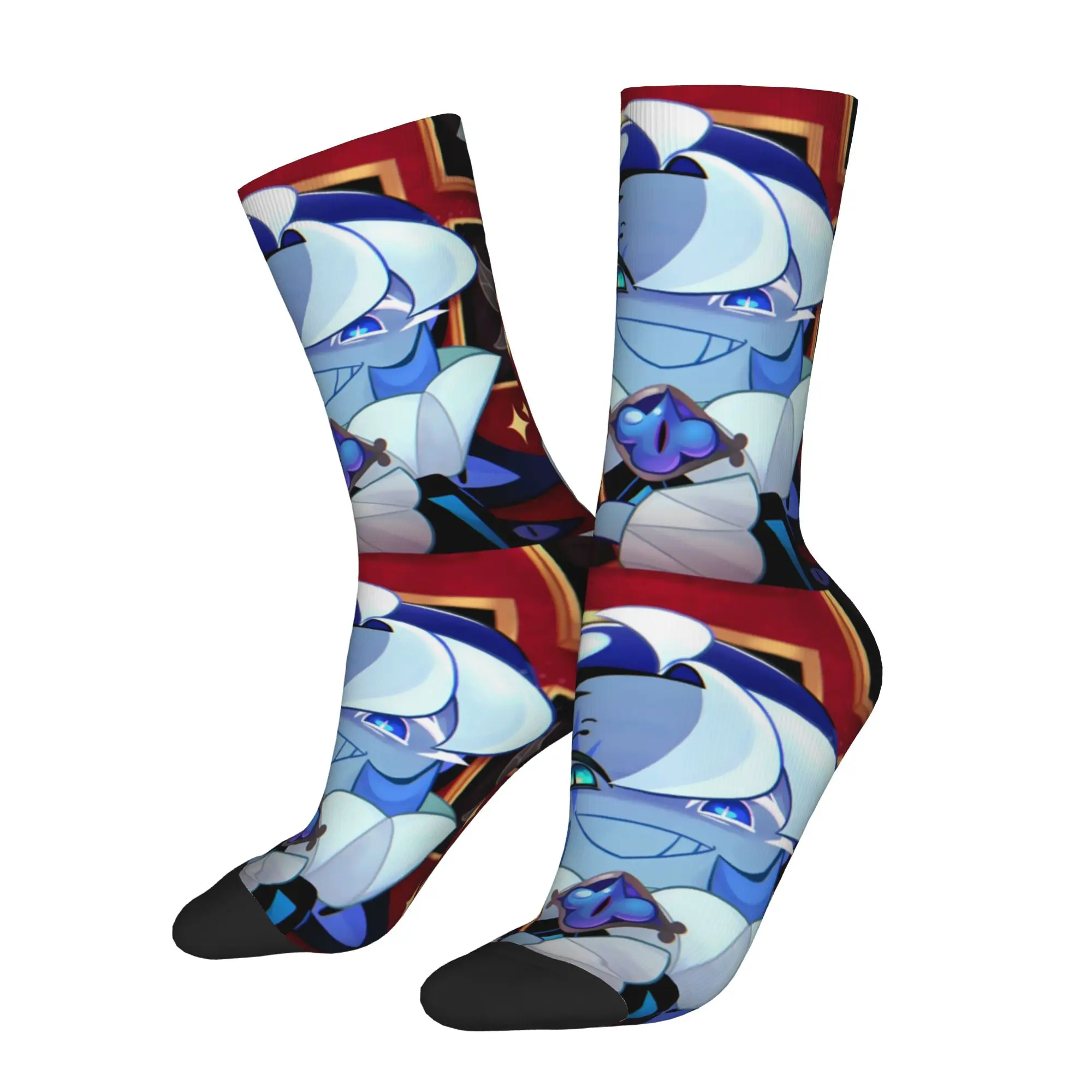 Funny Shadow Milk Cookie Run Kingdom Soccer Socks Cute Cartoon Anime Polyester Middle Tube Socks for Unisex Breathable