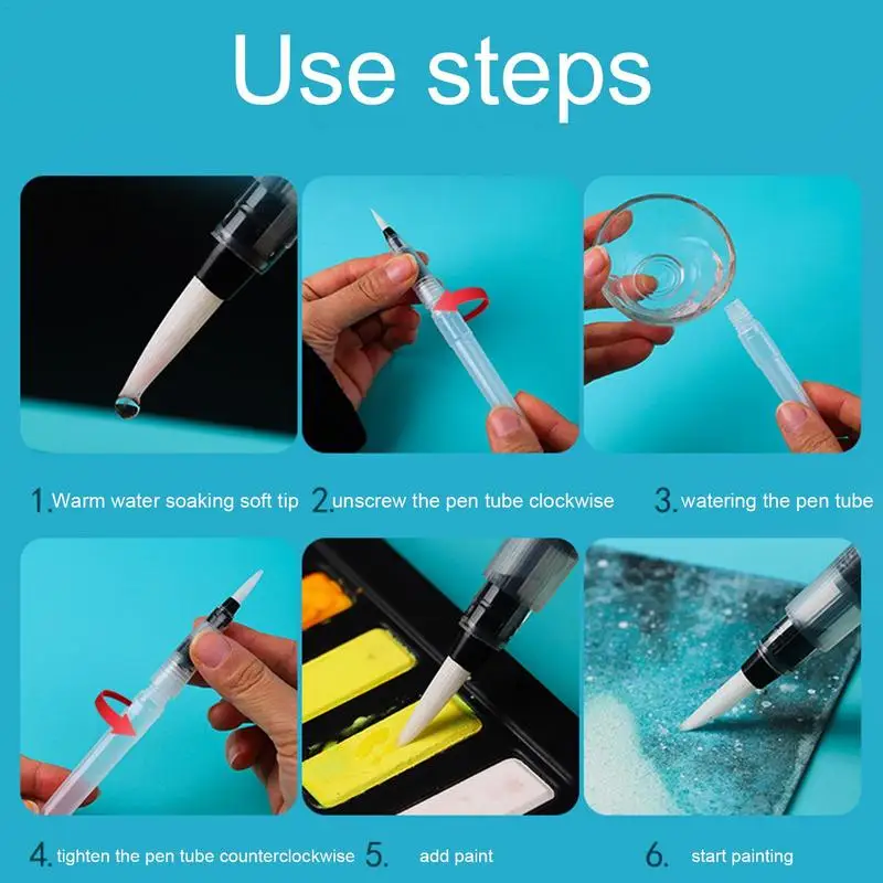 Set pena kuas cat air 6 buah, Set pena kuas warna air mudah dibersihkan, spidol lukis untuk melukis DIY