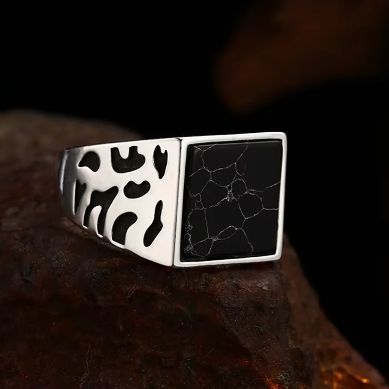 BOCAI Wholesale S925 Sterling Silver Ring for Men Square Wide-Style Open-End Vintage Hip-Hop Punk Men's Jewelry Wedding Ring