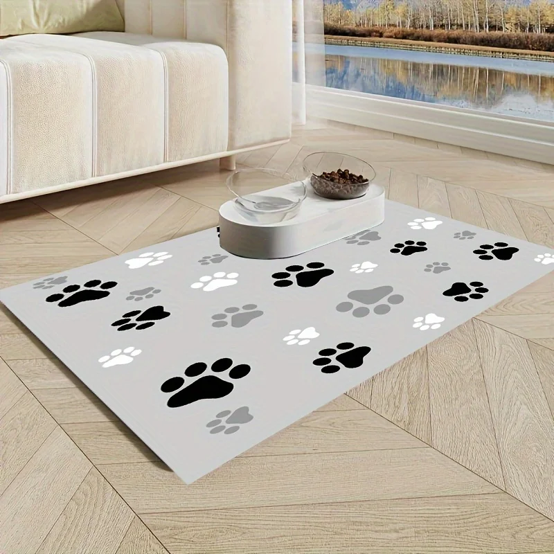 1Pc Absorbent Pet Feeding Mat For Dogs amp Cats Leak Proof Easy Clean Multi-Purpose With Creative Print Design Washable Pet Mat