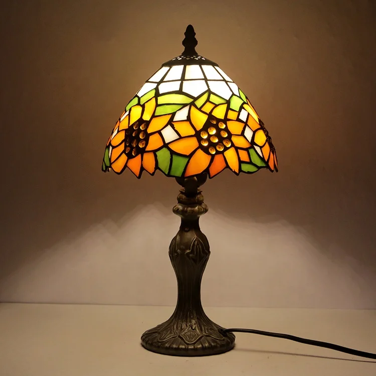 Sunflower Tiffany Style Table Lamp Antique Desk Lamps Stained Glass Lampshade Lights