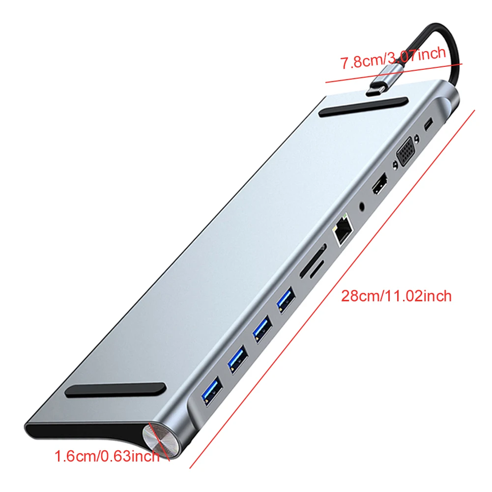 Docking station USB C 11 in 1 1 * USB 3.0 3 * Hub USB C USB 2.0 4K HDMI RJ45 SD/TF VGA Adattatore multiporta per MacBook Dell Surface