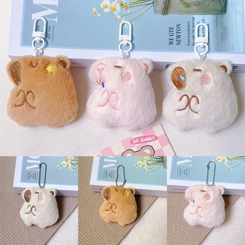 Lovely Capybara Plush Squeak Toy Stuffed Animal Doll Keychain School Bag Pendant Earphone Ornament Key Holder For Couple Gifts