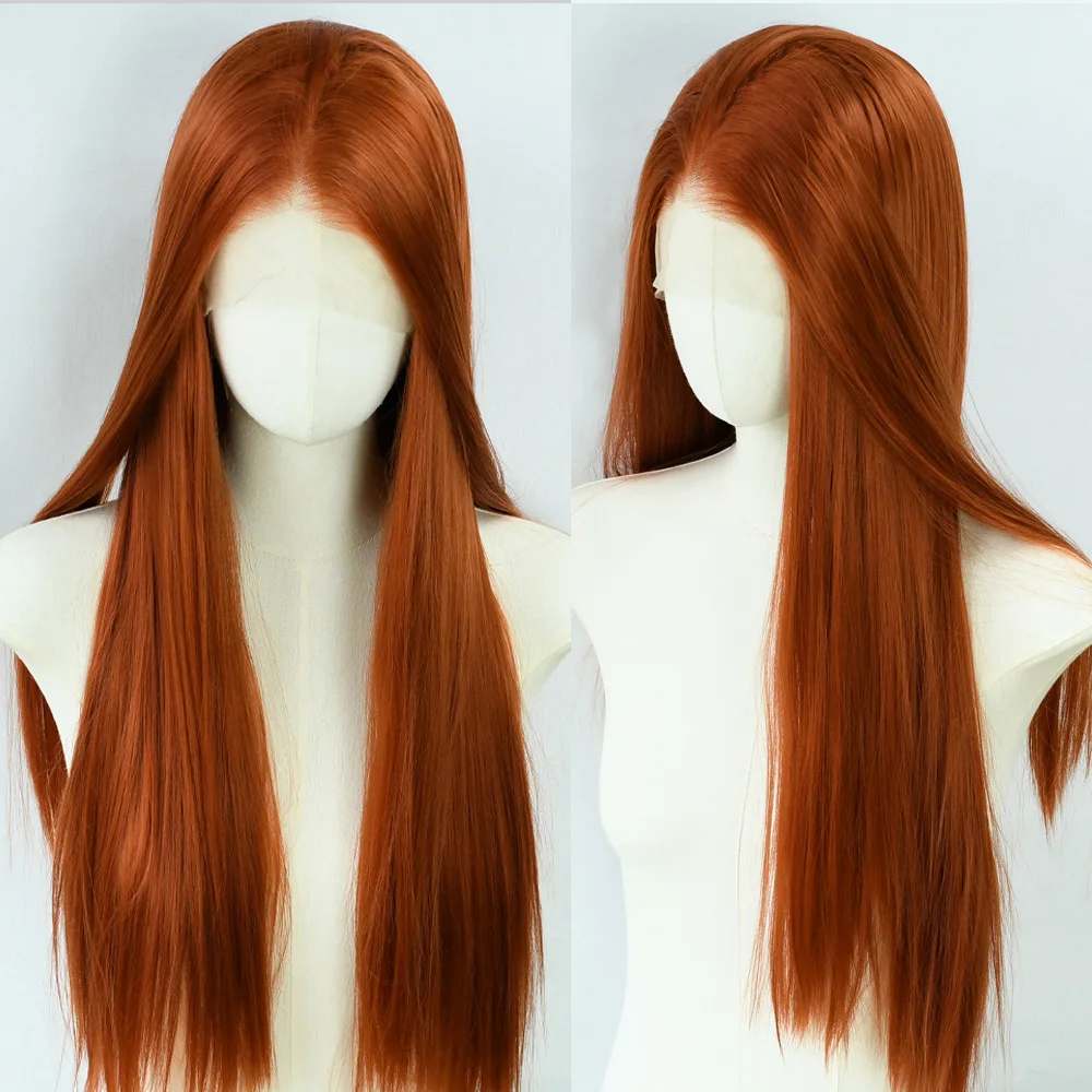 Прямой парик с рыжими костями, 13x4 HD, кружевной фронтальный парик, синтетические натуральные волосы, повседневная одежда, парики, термостойкие, косплей