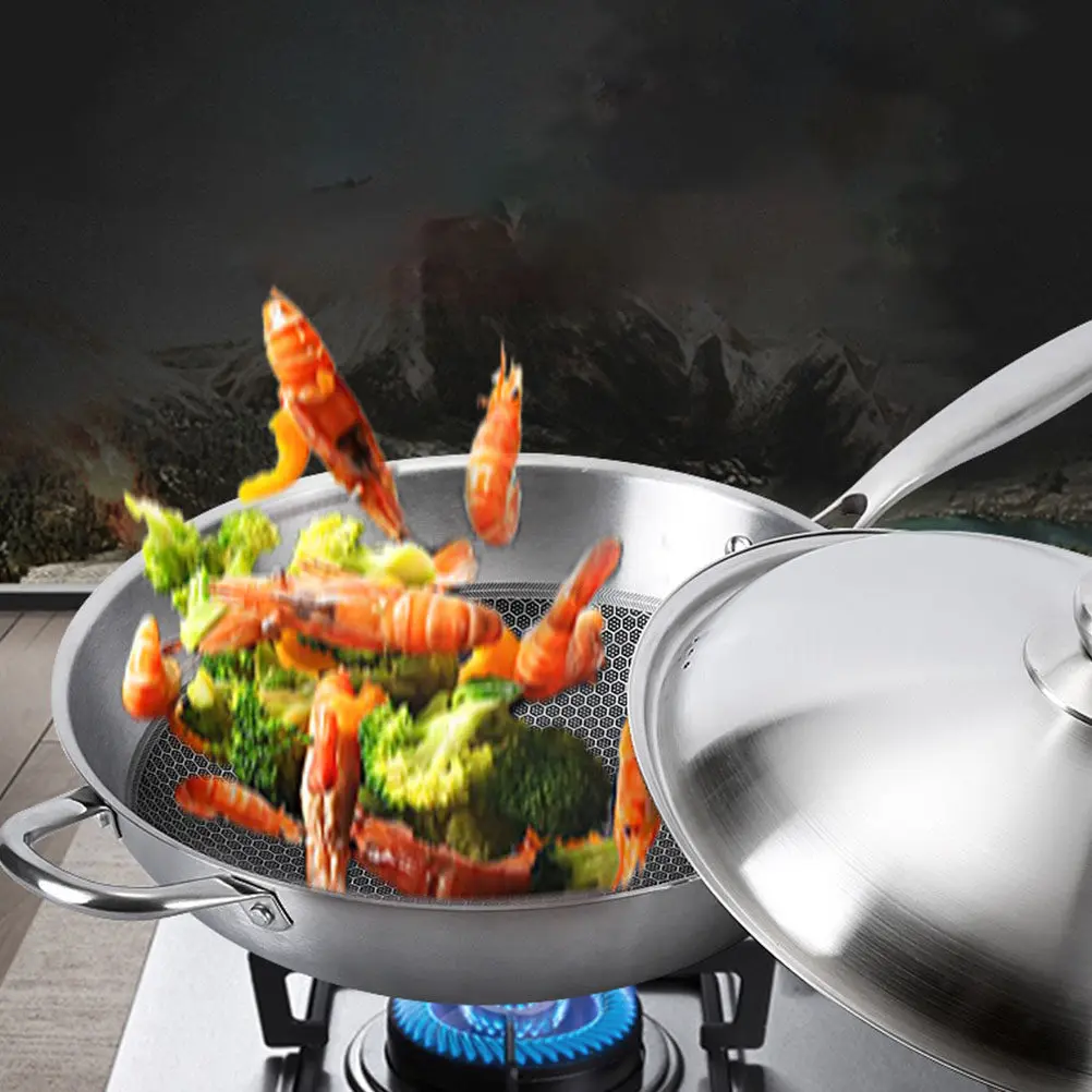 1Pcs Reinforced Stainless Steel Pot Lid Extra Thick Rim Comfort Grip Vent Hole for Overflow Prevention Compatible with Woks Pans