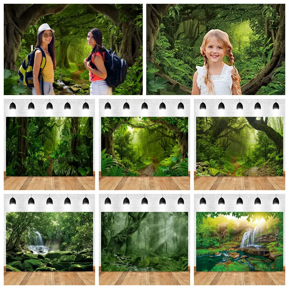 

Tropical Forest Backdrop Green Trees Birthday Party Travel Jungle Adventure Portrait Photography Background Decor Photostudio