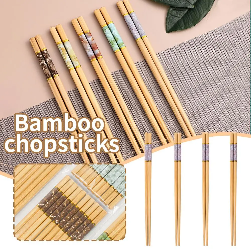 Green And Healthy Natural Bamboo Chopsticks 5 Pairs Environmentally Resistant And Temperature Use Mildew-proof High New Hom V7D4