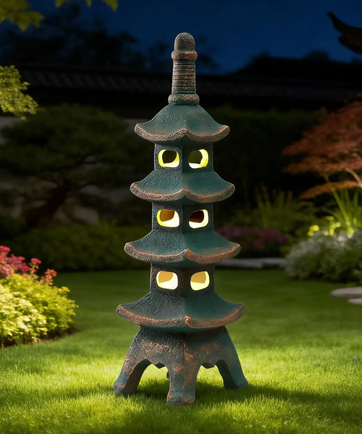 Solar Pagoda Garden Statues: Multi-Layer Outdoor Zen Decor