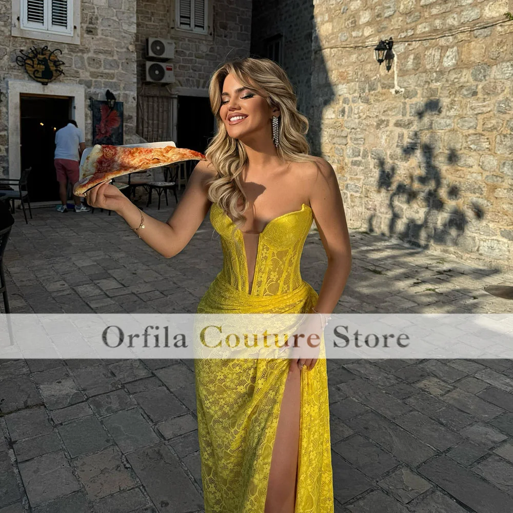 Design Lace Evening Dresses 2025 Slit Prom Dress African Arabic Women Wedding Party Gowns Customized