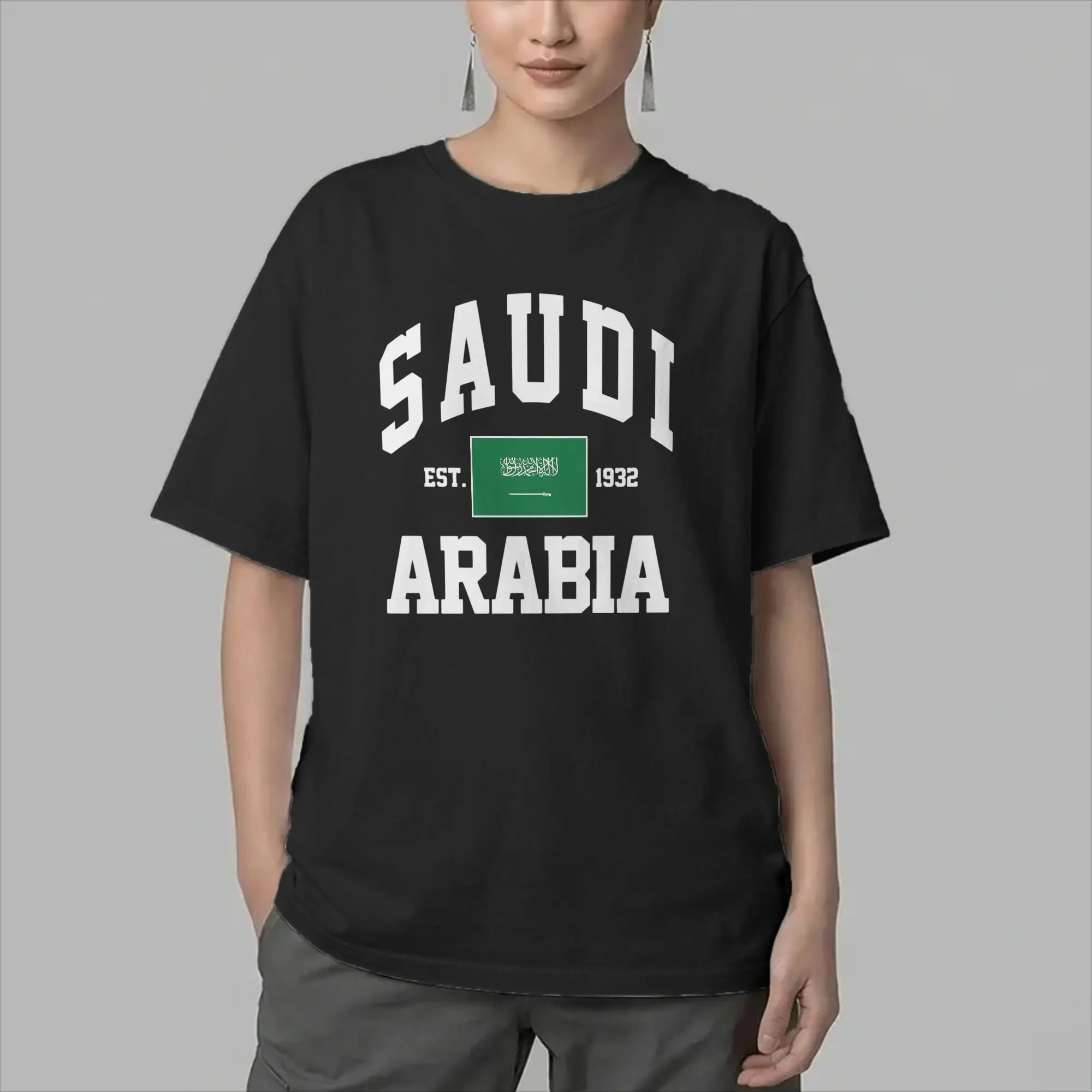 Men Saudi Arabia Flag T Shirts Saudi National Day Cotton Clothing Leisure Short Sleeve Round Collar Tees Plus Size T-Shirts
