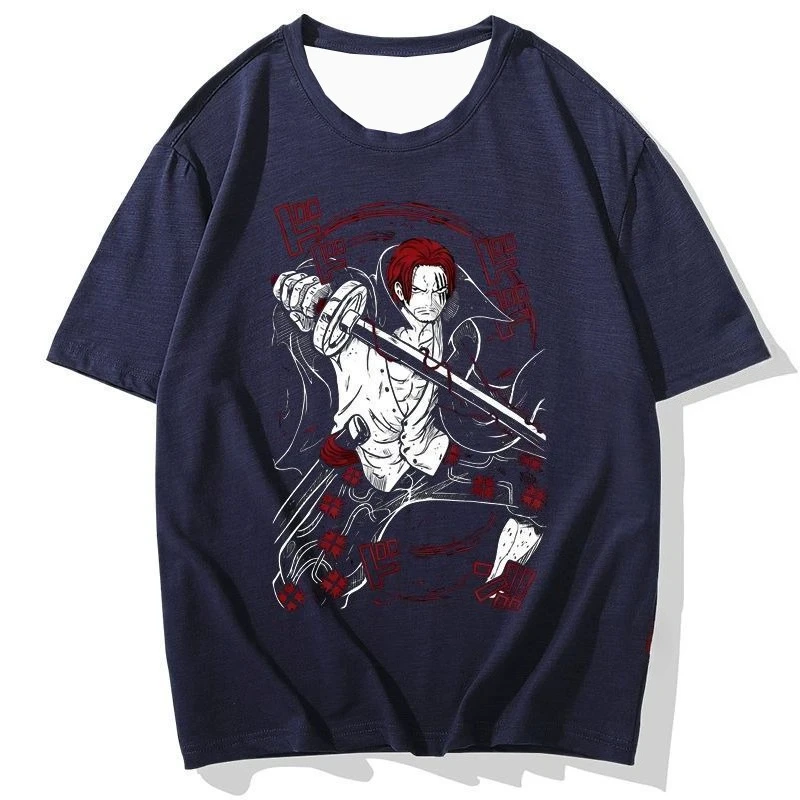 2D أنيمي الطرفية قصيرة الأكمام الكرتون القراصنة الأحمر الشعر شانكس تي شيرت للرجال اليابانية ثلاثية الأبعاد ملابس الصيف المطبوعة #2