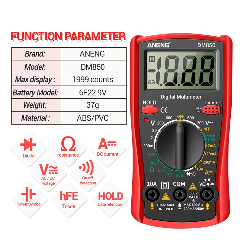 Digital Multimeter ANENG DM850 1999 Counts Automatic AC/DC Votage Tester Current Ohm Ammeter Eletric Professional Detector Tool