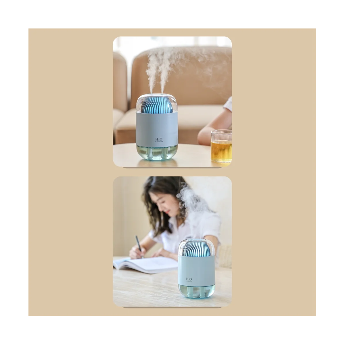 Humidifier 1000ML Rechargeable Double Spray Humidifiers with Night Light 4- Modes Air Humidifier Office -A