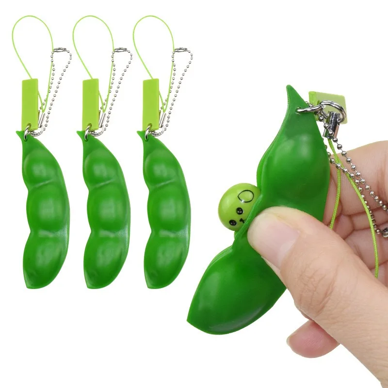 3pcs Fidget Toys Pack Portachiavi Decompression Edamame Toys Squishy Squeeze Peas Beans Keychain Cute Stress Adult Toy Key Chain