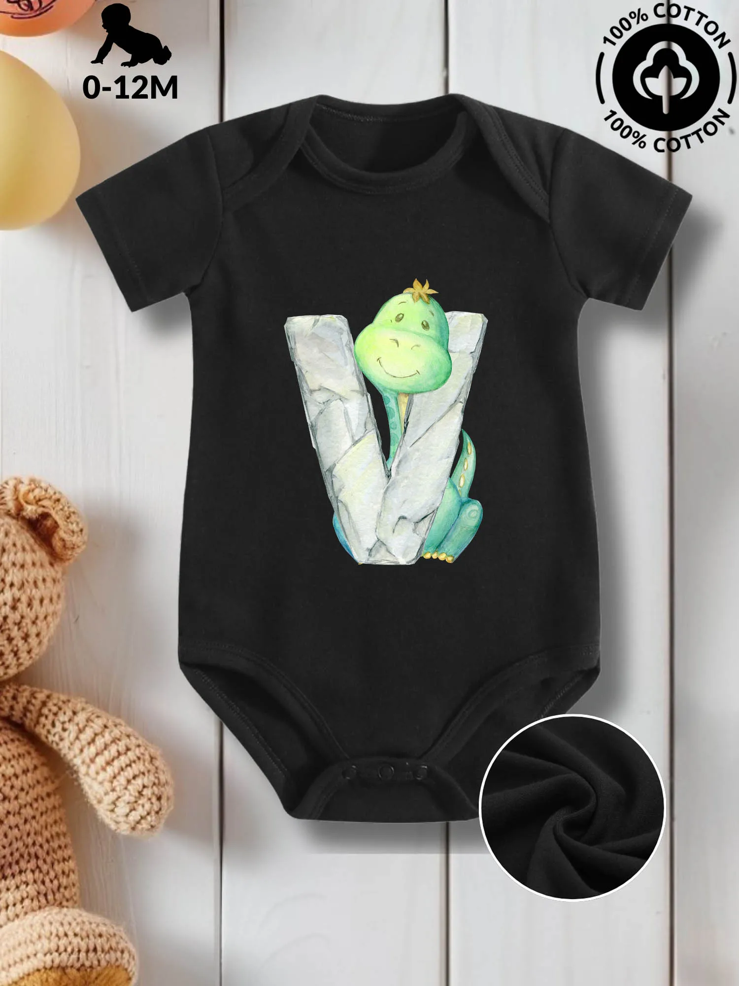 

Watercolor Dino V Unisex Baby Crawling Suit, Pure Cotton Skin Care Onesie, All-Season Wear Black Bodysuit 190GSM