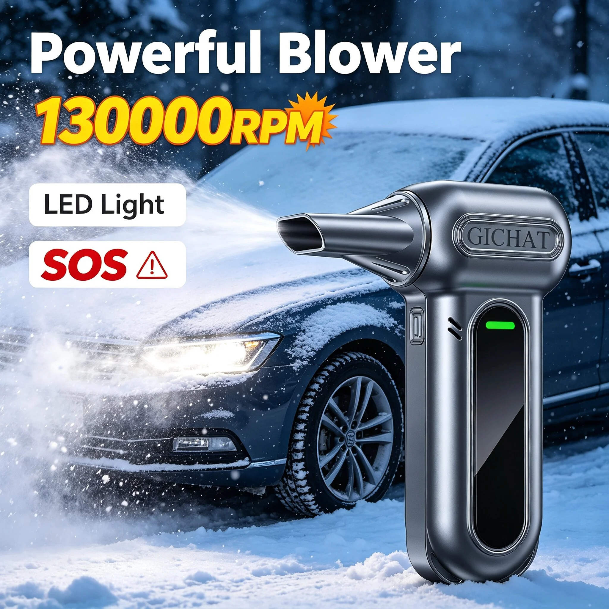 GICHAT Violent Fan Brushless Turbo Jet Fan Blower 130000RPM Powerful Electric Air Blower Vacuum Dust Cleaner W/ LED Lighting/SOS