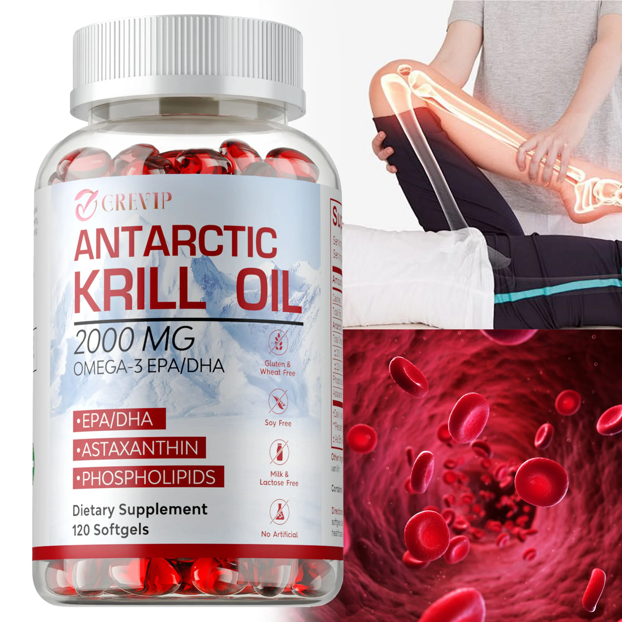 

Antarctic Krill Oil - Antioxidant, Lower Blood Pressure, Supports Skin, Joint & Cardiovascular Health - with Omega-3 EPA, DHA