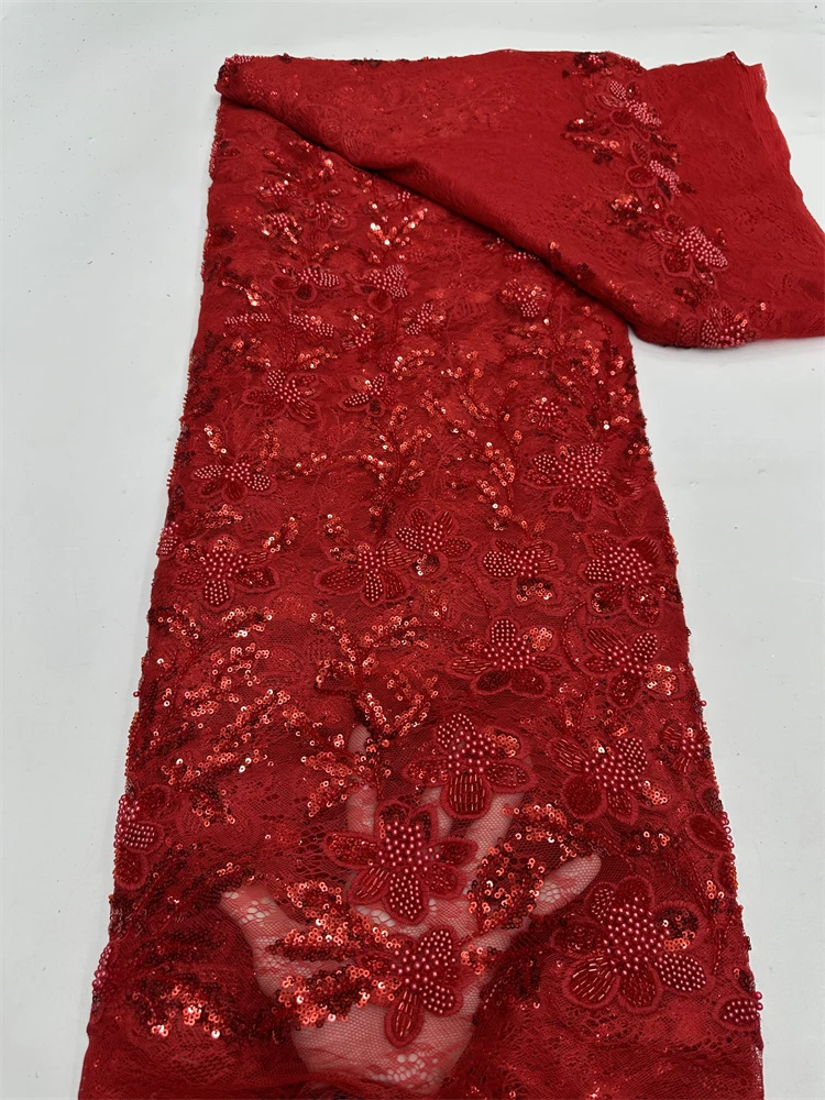 

Оптовая продажа: Африканское кружево с пайетками и бисером, 5 ярдов, высококачественная французская сетчатая ткань, вышивка, свадебное кружево для невест, 2026 год