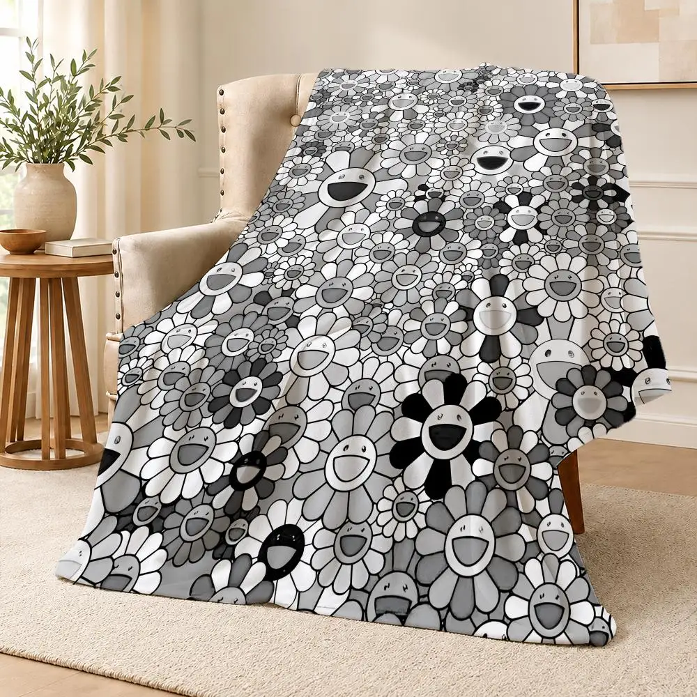 M-Murakami Takashi Japanese Pop Art Flower Throw Soft Flannel Throw Blanket for Couch Bed Sofa Warm Cozy Lightweight All Season