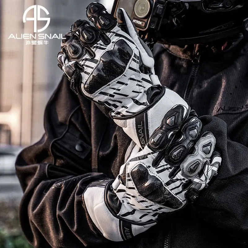 P9 Winter Motorcycle Riding Gloves Locomotive Anti-drop Long Leather Touch Screen Carbon Fiber Professional Track Gloves