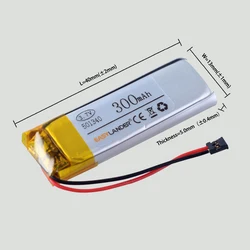 With Plug 501340 3.7V 300mAh  Lithium Polymer Rechargeable Battery For GPS DVR Recording Pen LED Light Beauty Instrument TWS