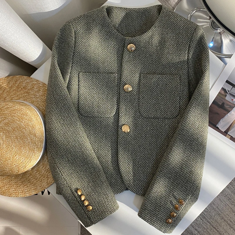 2024 Spring Autumn Women\'s Suit New Single Breasted Small Fragrance Green Suit Jacket Lady Blazer All-match Casual Coat Tops