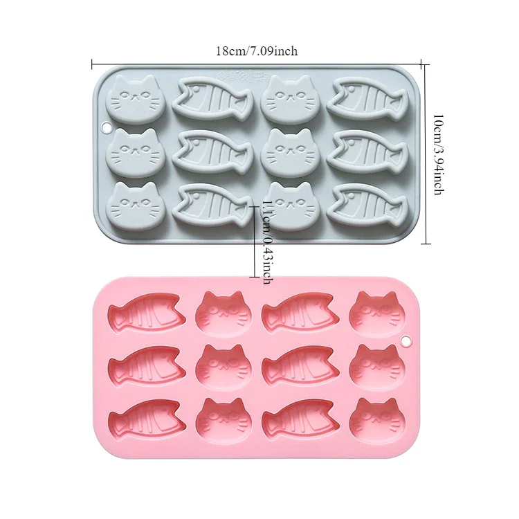 12-hole Kitten Fish Modeling Silicone Mold  Fondant Cake Chocolate Mold Ice Cube Cake Mould  Cake Decoration Accessories