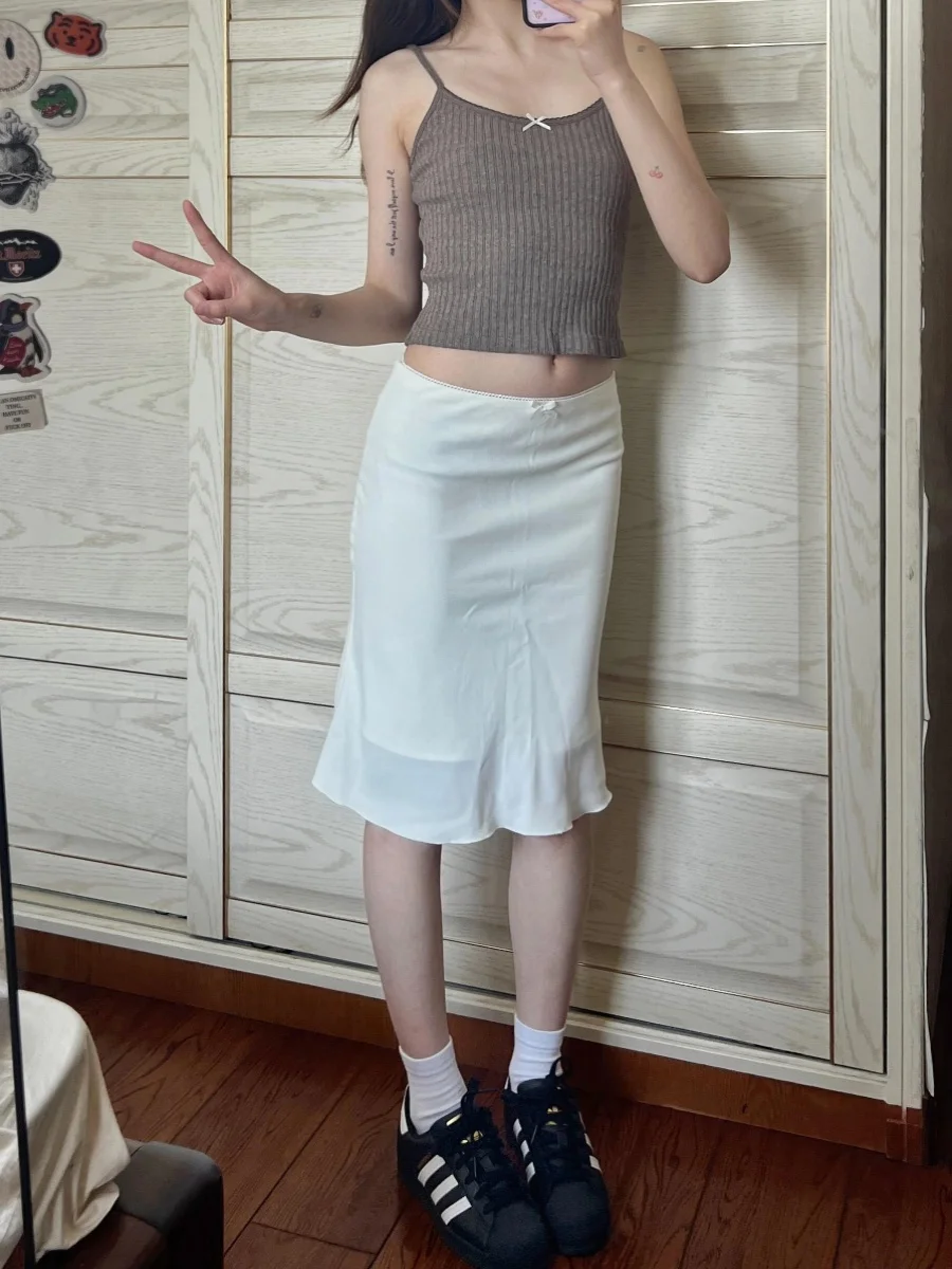 Romantic Vacation Retro Pure Desire American Hot Girl Lace Trim Low Waist Midi Fish Tail Half Skirt Women Spring Summer INS