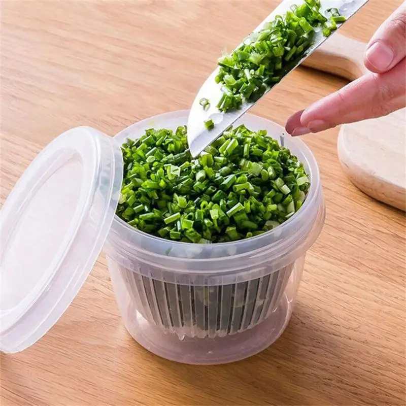 Sealed Ginger, Garlic And Onion Storage Food Fresh-keeping Box With Cover Double Layer Drainage Transparent Drain Freezer