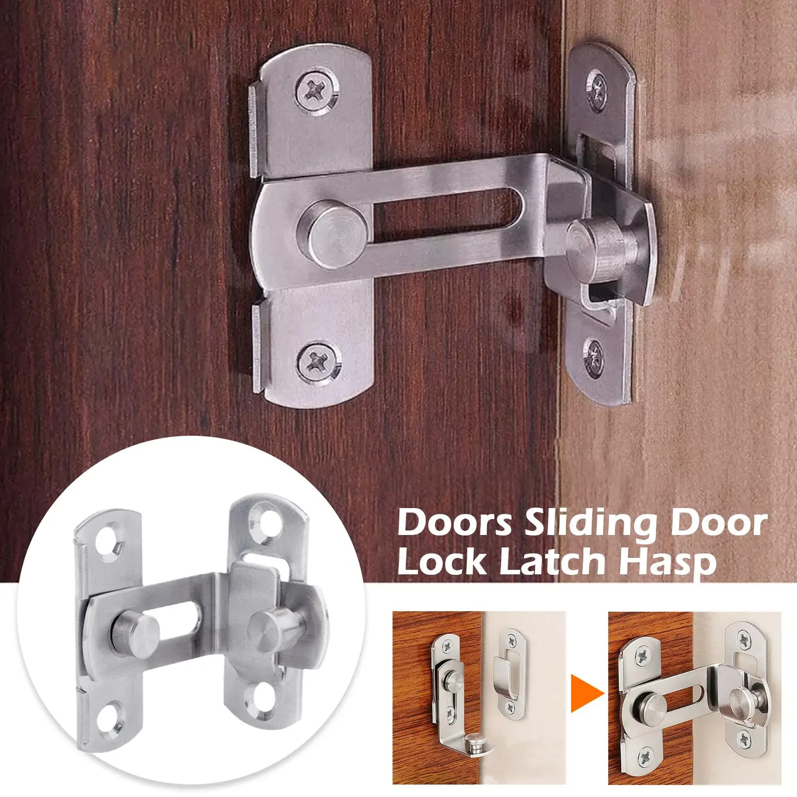 Stainless Steel 90 Degree Hasp Latches Sliding Door Chain Locks Security Hardware For Window Cabinet Hotel Home U7D5