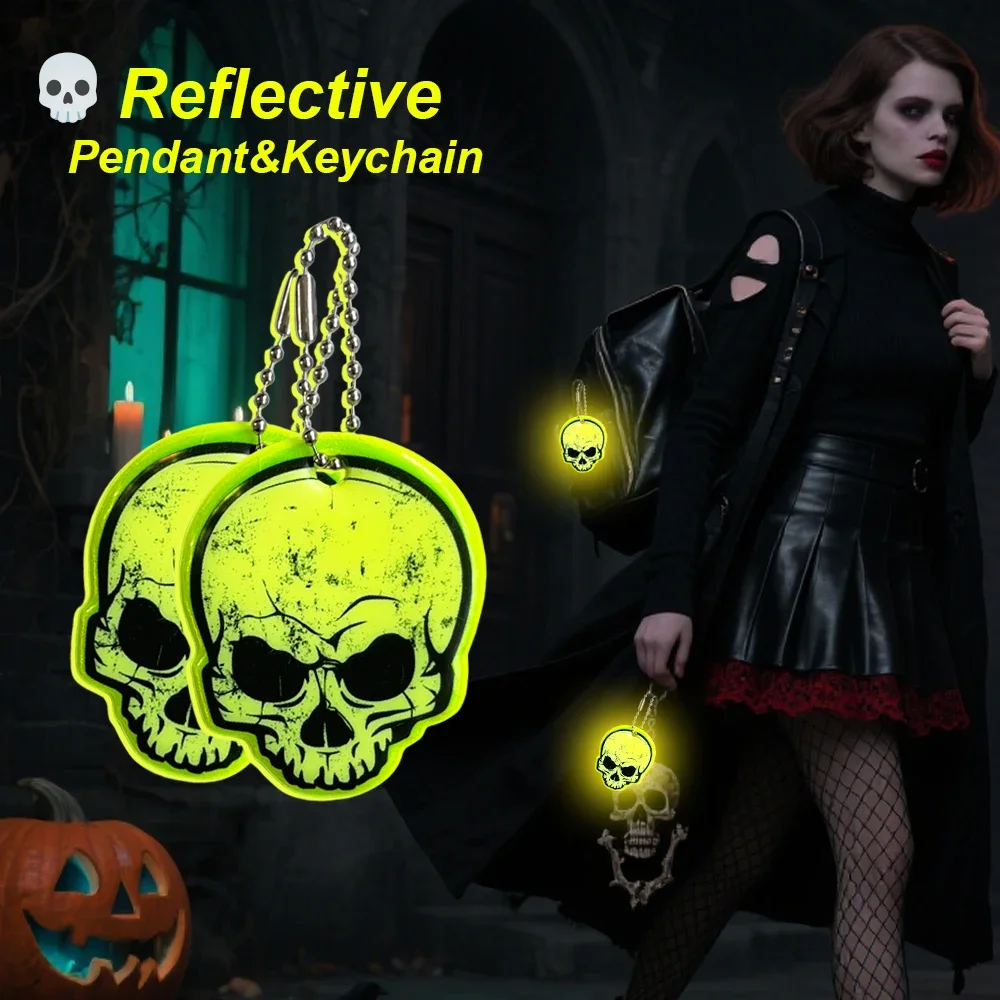 Funny Skull Reflective Pendant Creative Fashion Night Reflective Decoration Key Chain Backpack Accessory, Halloween Small Gift