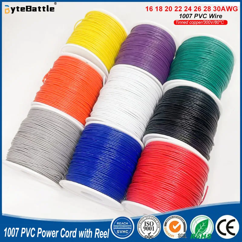 

30AWG 28AWG 26AWG 24AWG 22AWG 20AWG 18AWG 16AWG UL1007 PVC-insulated tinned copper stranded wire on spools(10 colours)
