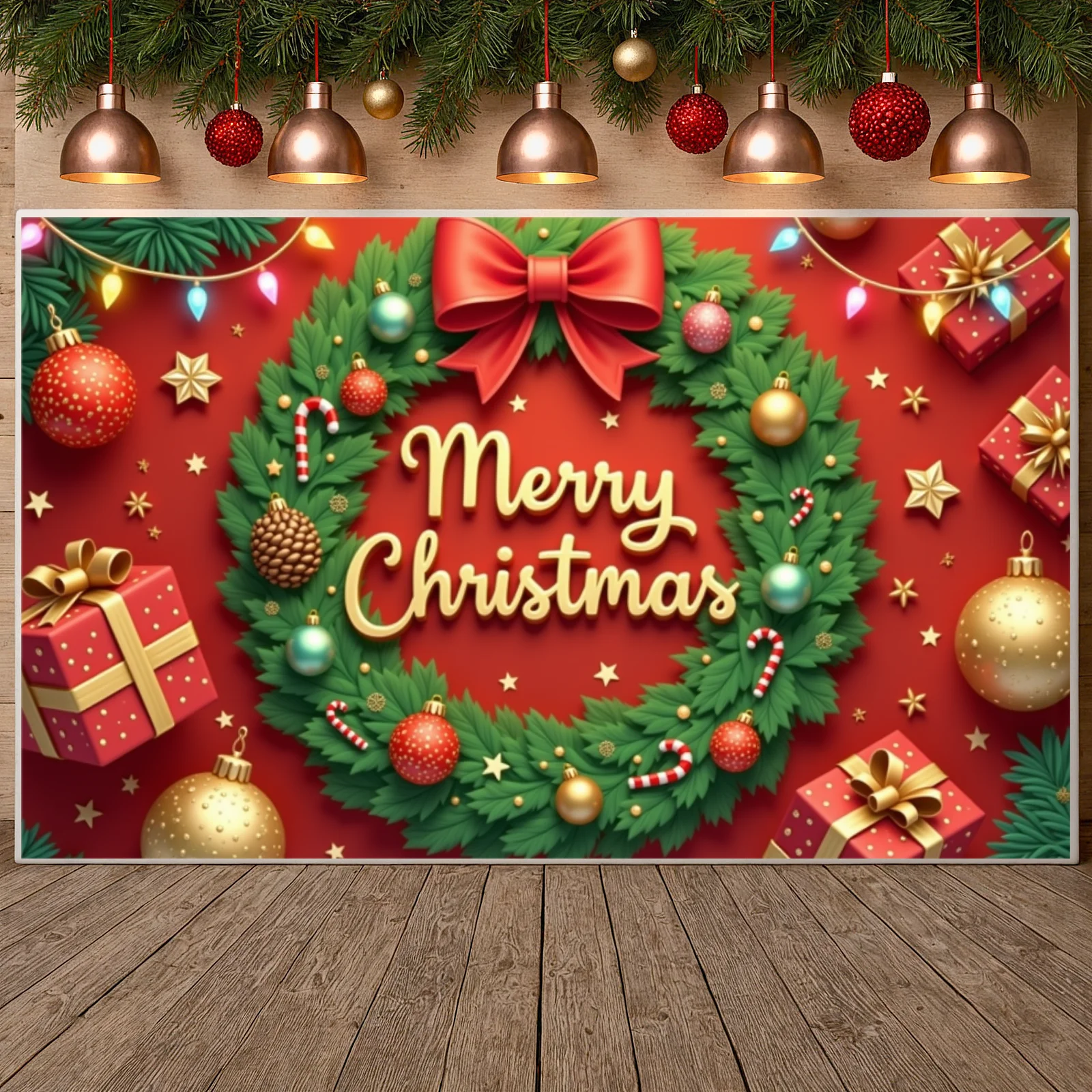 Christmas Decoration Display Festive Wreath Design Merry Christmas Banner Holiday Celebration Banner Snowflake Pattern