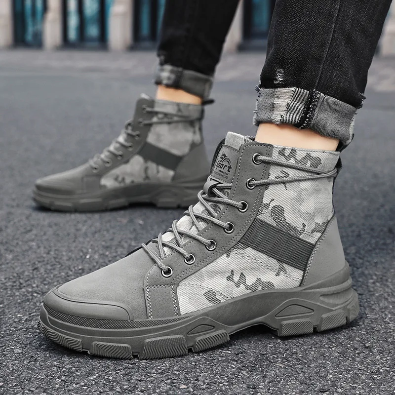 Stivali alti da uomo Stivali mimetici da deserto all'aperto Stivaletti di tela traspiranti Stivaletti da lavoro alla moda Sneakers alte con lacci