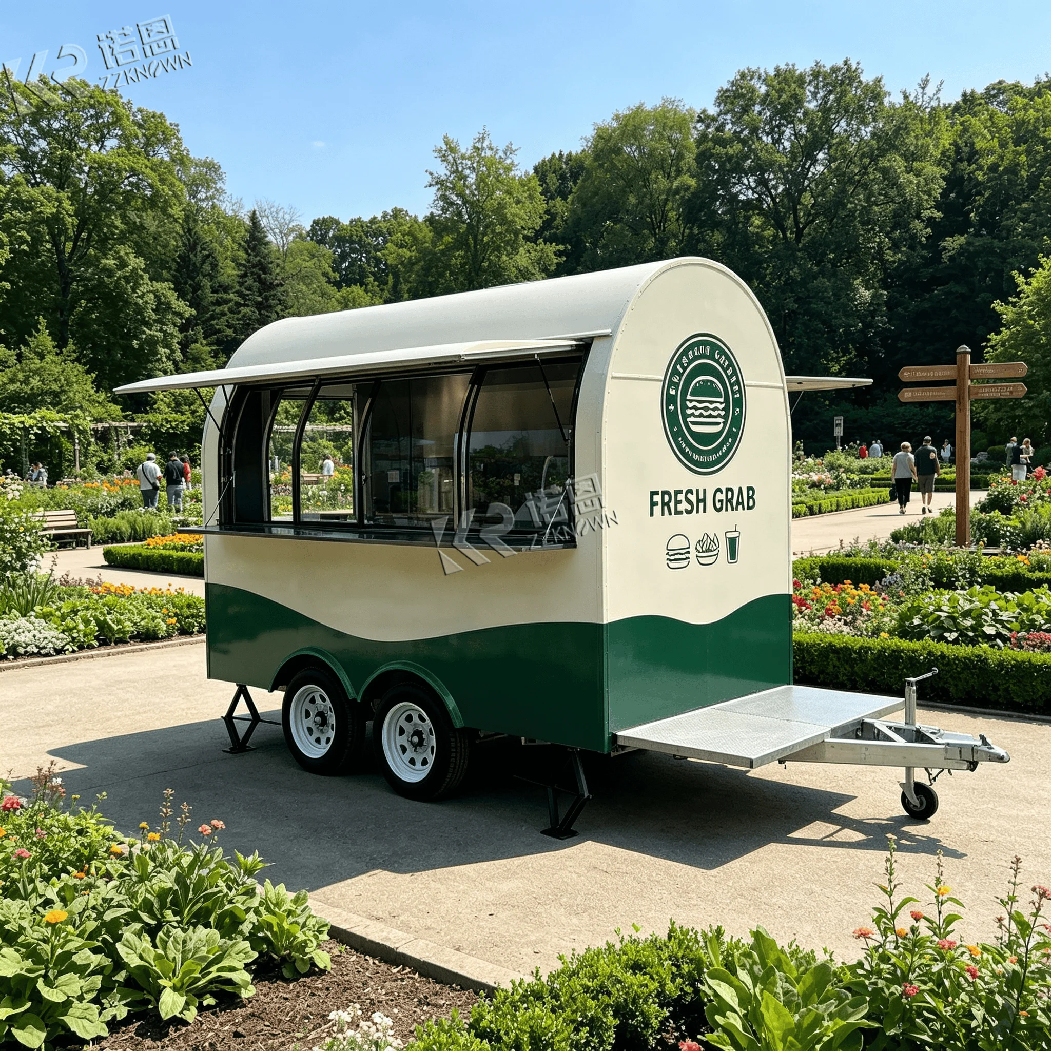 2.6m OEM Custom Curved‑Shape Towable Food Truck & Food Trailer for Street‑Side Waffle & Crepe Business