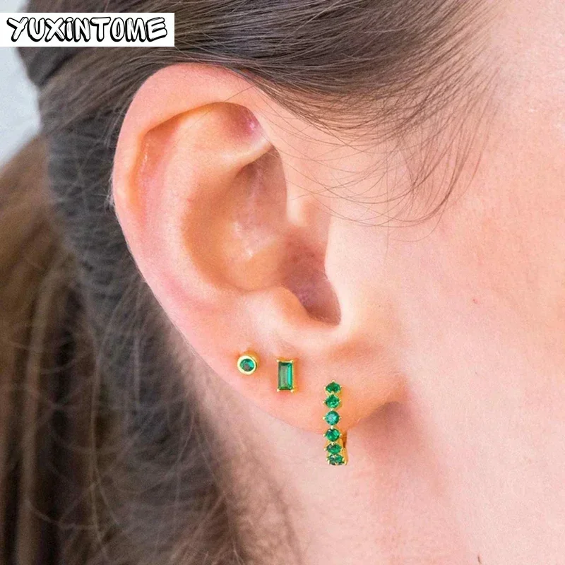 925 Sterling Silver Needle Fashion Green Zircon Gold Earrings Heart Hoop Earrings for Women Tassel Chain Stud Earrings Wholesale