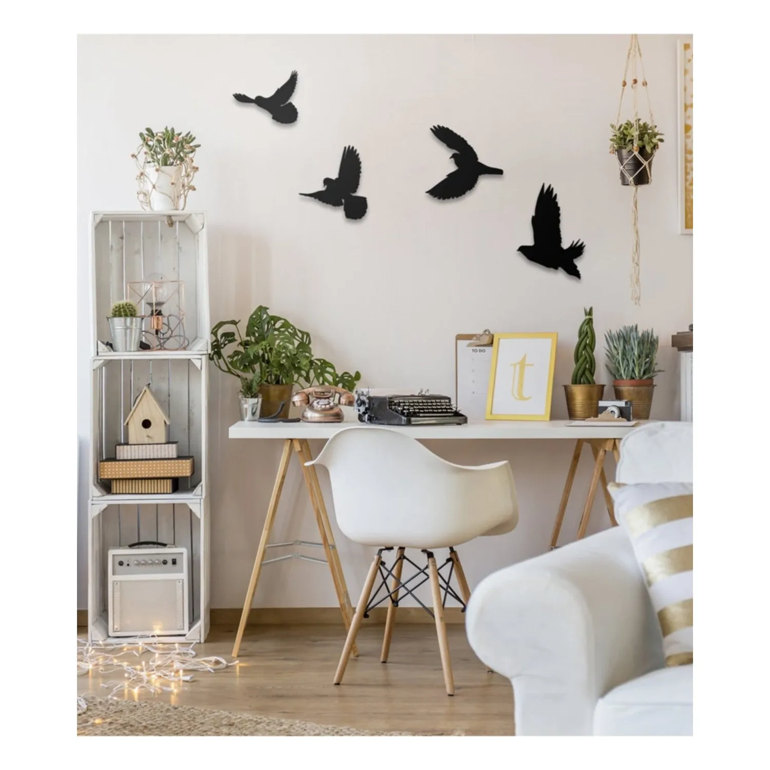 Four birds wall art decor sets, black, 4 pieces