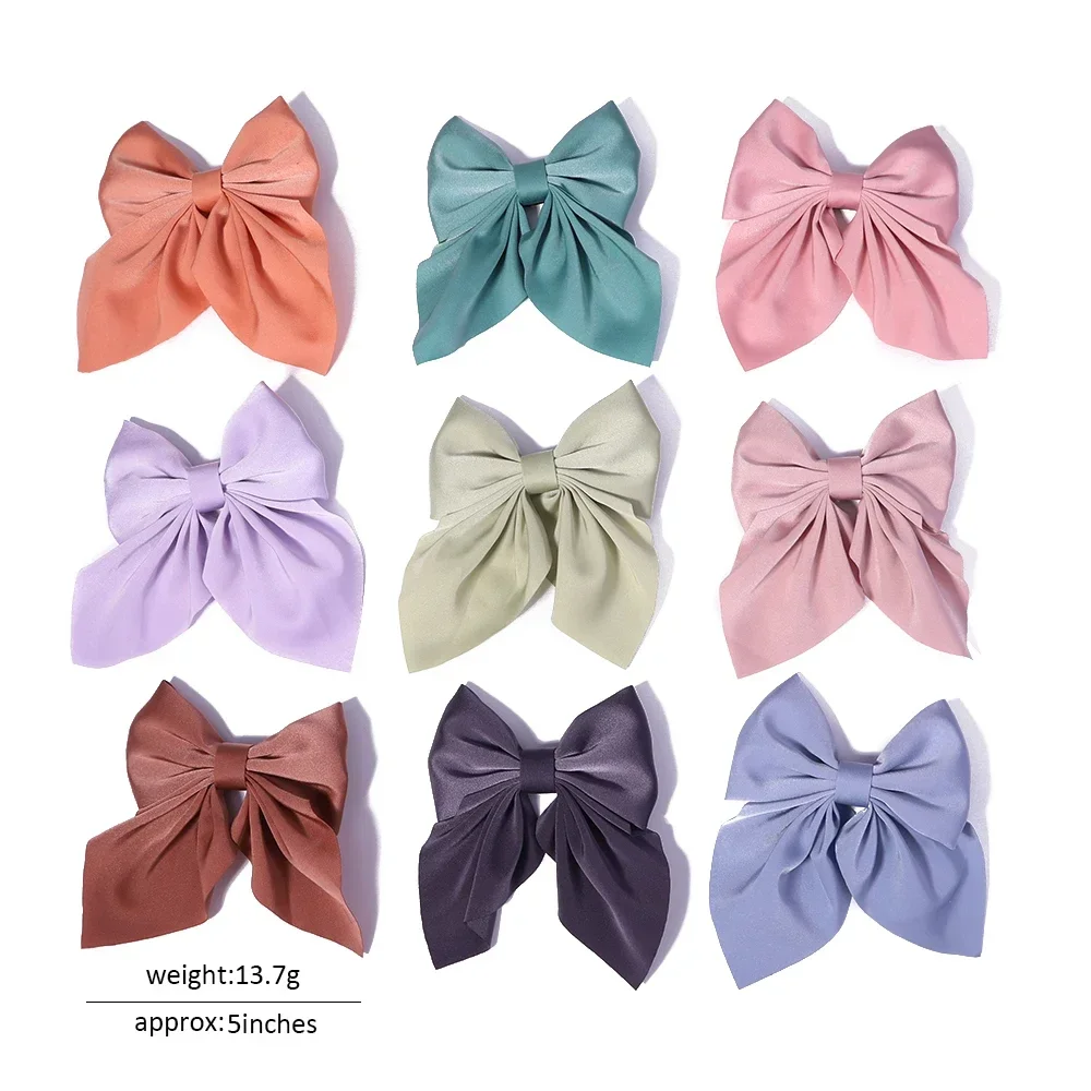 Bowknot cabelo clipes para meninas, Sweet Satin Butterfly presilhas, grampos de cabelo cor sólida, Duckbill Clip, acessórios para cabelo infantil, novo